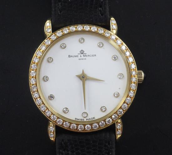 A ladys 18ct gold and diamond Baume & Mercier quartz dress wrist watch,